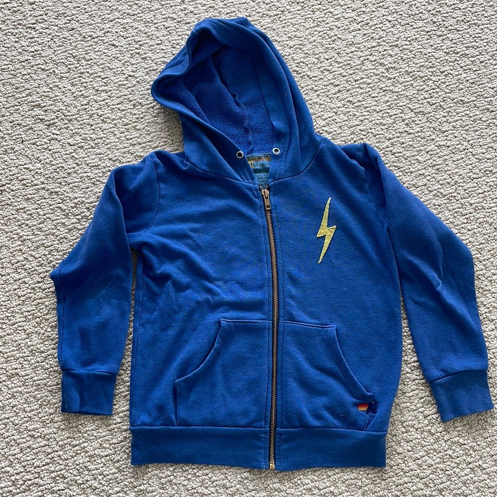 Aviator Nation Blue Lightning Bolt Hoodie, Sz 8